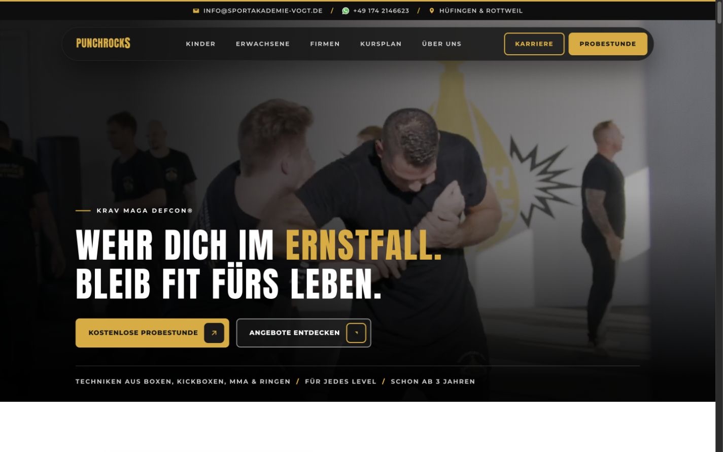 Die von der Schmidtke GmbH entwickelte Punchrocks Webseite der Sportakademie Vogt